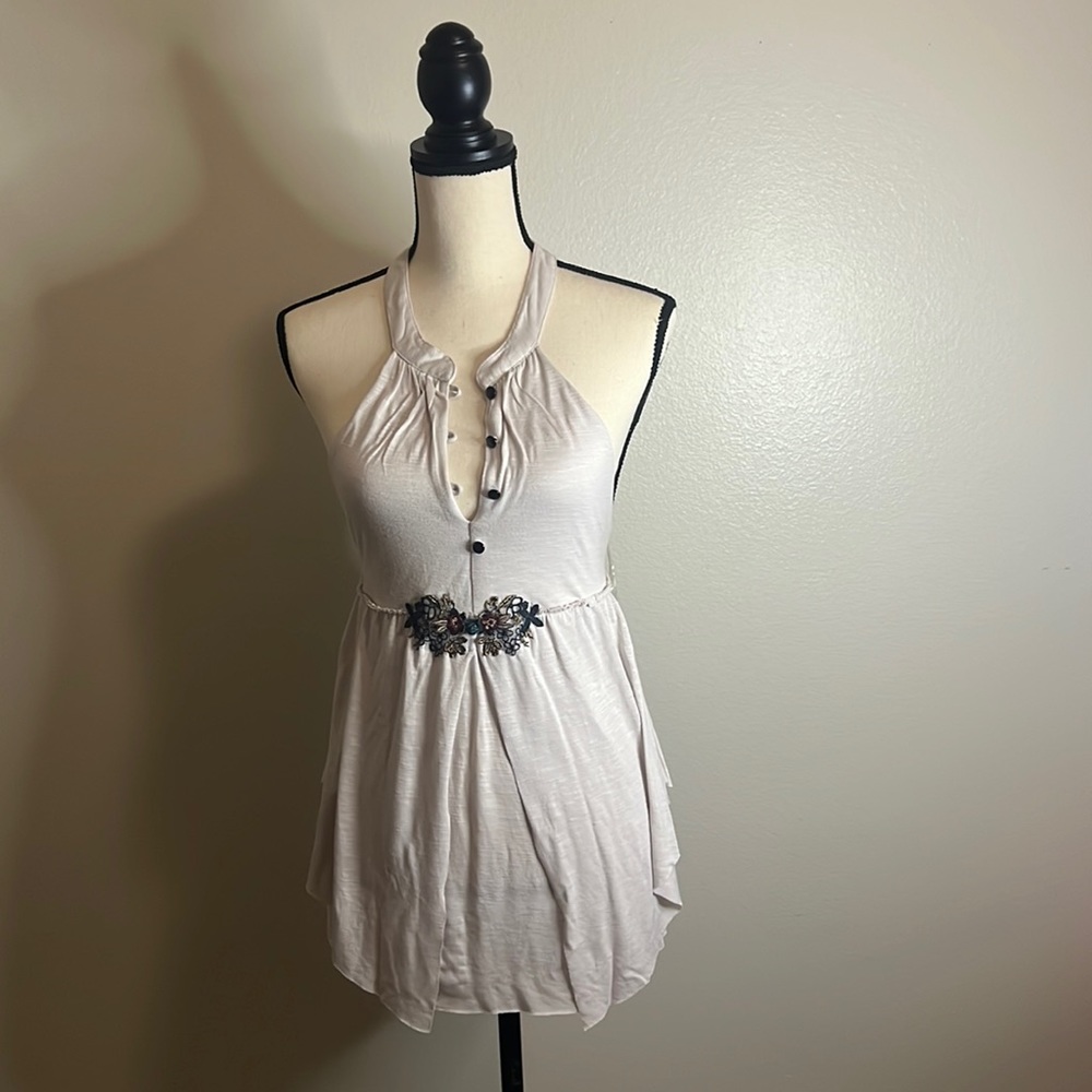 BKE Ivory, flowy, drapery halter top blouse Sz XS